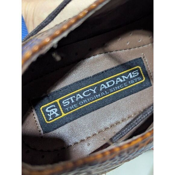 Stacy Adams Men's Brown Trevisco Tobacco Croc Embossed Leather Tie Oxford Size 1 - Picture 8 of 9